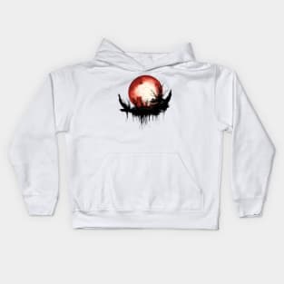 Blood Moon Dark Fantasy Art, Full Moon in Red Witch Gothic Kids Hoodie